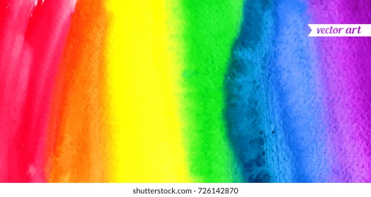 Watercolor rainbow. Abstract painting background. Hand drawn artwork, paper texture. Vector. Colorful. Red, orange, yellow, green, blue, indigo, violet, purple colors. Web, website, mobile template