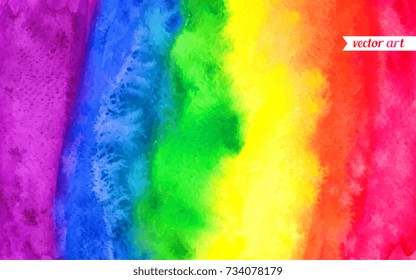 Watercolor rainbow. Abstract painting background. Hand drawn artwork, paper texture. Vector. Colorful. Red, orange, yellow, green, blue, indigo, violet, purple colors. Web, website, mobile template