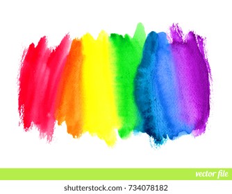 Watercolor rainbow. Abstract painting background. Hand drawn artwork, paper texture. Vector. Colorful. Red, orange, yellow, green, blue, indigo, violet, purple colors. Web, website, mobile template