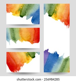 Watercolor rainbow banners set. Vector illustration