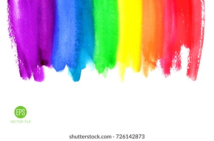 Watercolor rainbow border. Abstract painting background. Hand drawn artwork, paper texture. Vector. Colorful. Red, orange, yellow, green, blue, indigo, violet, purple bright colors. Wonderland