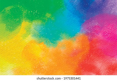 Watercolor rainbow brush stripes  pattern background. Paintbrush lines texture for backdrop. Hand drawn paint strokes design artwork vector. 