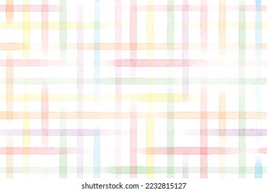 watercolor rainbow brush stroke striped gingham pliad seamless pattern