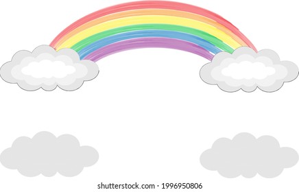 watercolor rainbow with clouds isolated on white background