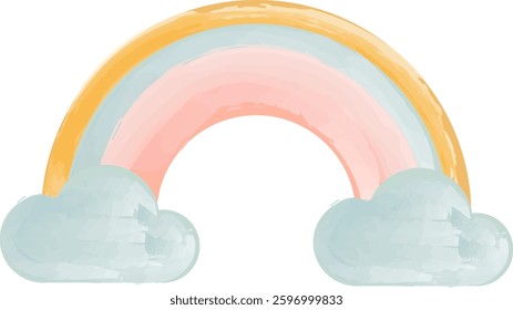Watercolor Rainbow With Clouds Vector Illustration