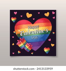 Watercolor Rainbow floral, feather heart for Pride Valentine's Day. Symbol of the LGBT community