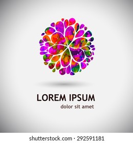 Watercolor rainbow flower logo. Vector