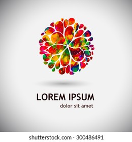 Watercolor rainbow flower logo. Vector