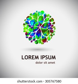 Watercolor rainbow flower logo. Vector