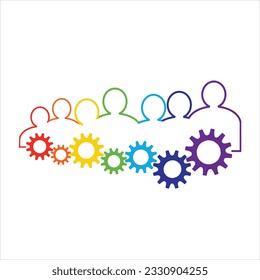 watercolor Rainbow gears with man outline vector illustration