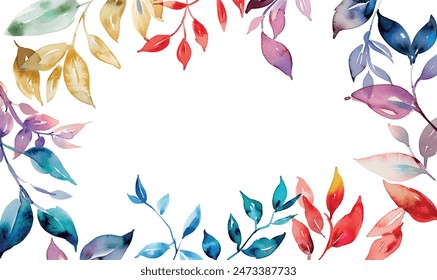 Watercolor rainbow leaves frame background	
