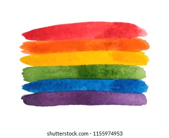 Watercolor rainbow. Watercolor LGBT flag. Tolerance day card Pride template. Vector illustration.