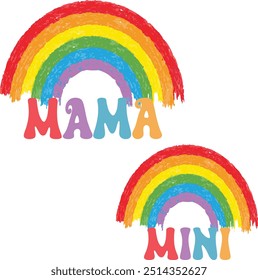 Aquarell Regenbogen Mama und Mini-Schrift Vektor-Datei, passende Shirts Design