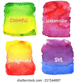 Watercolor rainbow squares set
