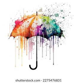 Watercolor rainbow umbrella vector illustration of colorful umbrella