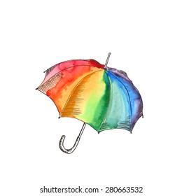 Watercolor Rainbow Umbrella Vector Illustration