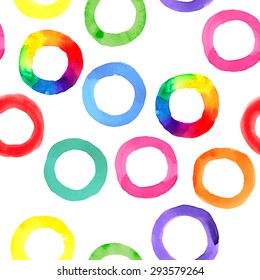 Watercolor rainbow vector rings.  Retro hand drawn circles ornament. Vector round shapes seamless  pattern