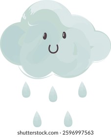 Watercolor Rainy Cloud Character Vector Illustration
