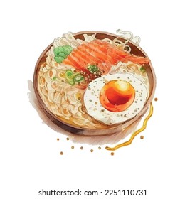 watercolor Ramen bowl noodles vector culture japan