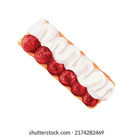 Watercolor of raspberry millefeuille cake top view vector design great for cards, banners, headers, party posters or decorate your artwork.