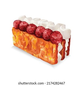 Acuarela de frambuesa millefeuille pastel diseño vectorial estupendo para tarjetas, banners, cabeceras, afiches de fiesta o decorar tu obra de arte.