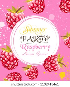 Watercolor raspberry summer card background Vector illustration