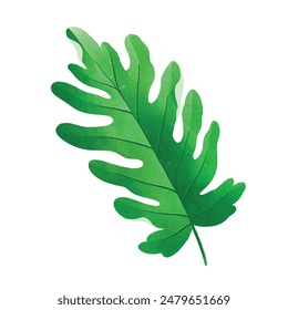 Watercolor realistic Monochromatic tropical leaves design.