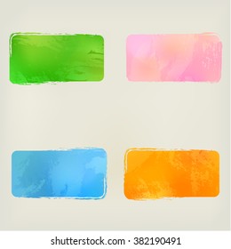 Watercolor rectangle shape splashes, green, blue, orange, pink.