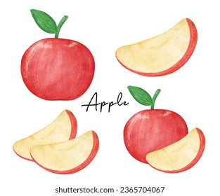 Watercolor Red Apple hand drawiang Collection, Fresh Fruit Art illustration, perfect for culinary projects.