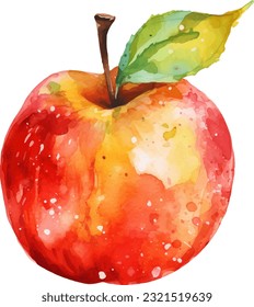 Watercolor Red Apple Illustration. Hand-drawn fresh food design element isolated on a white background.