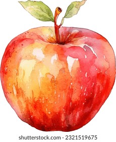 Watercolor Red Apple Illustration. Hand-drawn fresh food design element isolated on a white background.