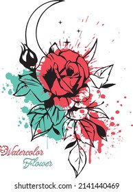 Watercolor red and blue flower