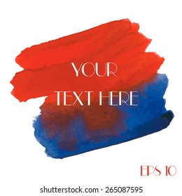 Watercolor red and blue stroke on  a white background