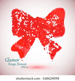 Watercolor red bow, element for design. Vector illustration 