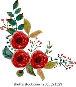 Watercolor Red Christmas Flower Arrangement