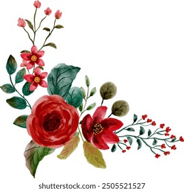 Watercolor Red Christmas Flower Arrangement