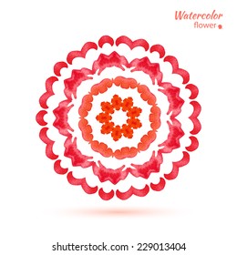 watercolor  red color  circular openwork element - snowflake, flower, folk style. vector illustration.