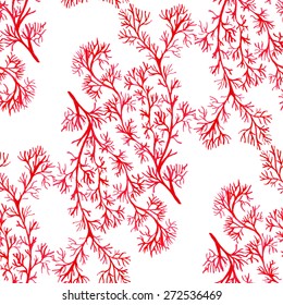 Watercolor Red Coral seamless pattern on white background. Watercolor texture. Cloth & rug design. Red & white vector backdrop. Used for pattern fills, web page background, surface textures.