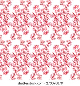 Watercolor Red Coral seamless pattern on white background. Watercolor texture. Cloth & rug design. Red & white vector backdrop. Used for pattern fills, web page background, surface textures.