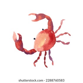 Watercolor red crab. Hand-drawn illustration isolated on the white background