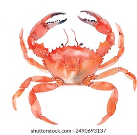 Watercolor red crab isolated on white. Hand painted illustration