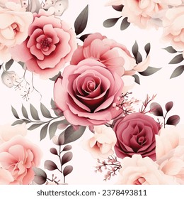 Watercolor red and cream rose seamless pattern