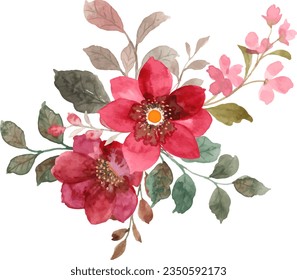 Watercolor red flower bouquet for background, wedding, fabric, textile, greeting, card, wallpaper, banner, sticker, decoration etc.