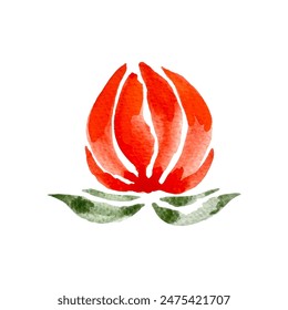 Aquarell rote Blume, Lotus Bud, Spa-Symbol Logo, Yoga-Ornament