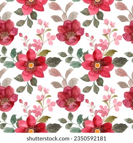 Watercolor red flower seamless pattern for background, fabric, textile, fashion, wallpaper, wedding, banner, sticker, decoration etc.