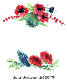 Watercolor red flowers. Vector