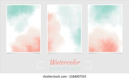 Watercolor red green pastel background. Invitation card template. Colorful backdrop collection with copy space for lettering. Floating frame, box. Vector illustration.
