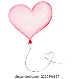 Watercolor red heart balloons hand drawn isolated on white background. art greeting object.