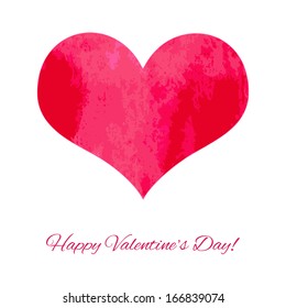 Watercolor red heart isolated on white background. Holiday Valentines day background. Hand painting. Text happy valentine's day - vector