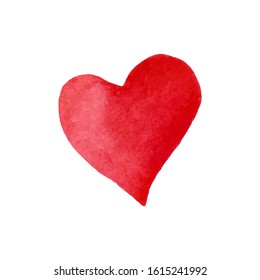 Watercolor red heart. Love icon shape. Valentine isolated Symbol concept for graphic design. Vector Illustration 